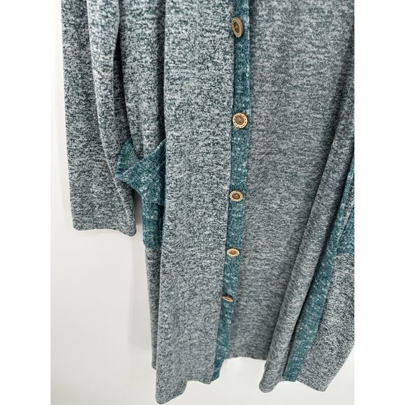Bibi Cardigan Women XL Blue Faux Button Open Front Long Sweater Rayon Blend - Picture 3 of 6